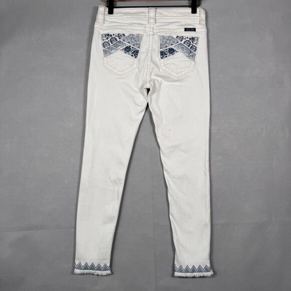 MISS ME Mid Rise Ankle Skinny Jeans White Raw Hem Boho Western size 26 - Picture 2 of 9